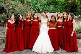 Outdoor Berry Inspired Wedding Philippines Wedding Blog Entourage Gowns Burgundy Bridesmaid Dresses Red Wedding