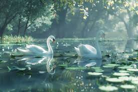 Graceful swans gliding across a serene pond | Premium AI-generated image