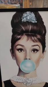 Audrey Hepburn Blue Bubble Gum Canvas Printing, Audrey Hepburn Print