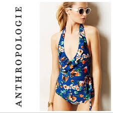 Allihop Floral Ruffled Halter Maillot