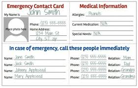 Having an emergency contact card like this one with you in your wallet or purse can greatly speed up notifying your loved ones in an emergency, and for first responders to quickly have basic medical. Emergency Contact Card Gifts We Use Contact Card Contact Card Template Emergency Contact