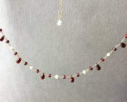 Victorian Style Garnet Briolette Gemstone And Pearl Necklace Delicate Necklace Beaded Chain Jewelr Delicate Necklace Victorian Jewelry Swirl Earrings