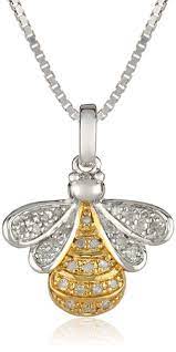 Sterling Silver With Yellow Gold Plated 1 10cttw Diamond Honey Bee Pendant Necklace 18 Bee Pendant Bee Jewelry Bee Necklace
