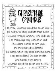 Christopher Columbus Pocket Chart Poem And Writing Activity