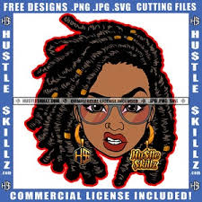 Donna nera Sorella Dread Locs Faccia Solo occhiali da vista Occhi marroni  Sorridente Rosso Grafico SVG File di taglio vettoriale PNG JPG Cricut  Silhouette