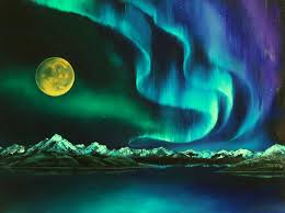Northernlightwithfullmoon 48x36 Bs 1024x765 Jpg 1 024 765 Pixels Northern Lights Art Northern Lights Painting Northern Lights