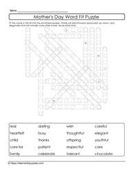 No letter runs, mcxvi's, abbr's or partials. Mother S Day Wordfit Puzzles Learn With Puzzles