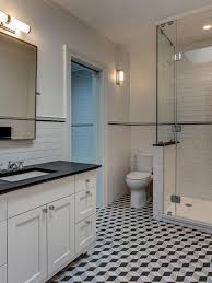 Transitional Bathroom With Geometric Tile Floor Transitional Bathroom Design Bathroom Design Minimalist Bathroom