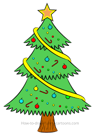 How To Draw A Cartoon Christmas Tree Nicely Decorated