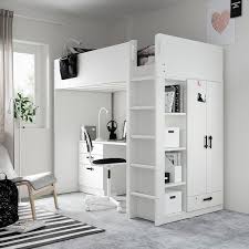 Lit mezzanine fille avec rangement : Smastad Lit Mezzanine Blanc Blanc Avec Bureau Avec 4 Tiroirs Ikea Lit Mezzanine Lits Mezzanine Lit Superpose Bureau