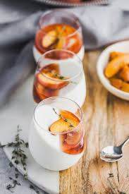 Vanilla Yoghurt Panna Cotta With Balsamic Thyme Roasted Peaches And Nectarines Olive Mango Recipe In 2020 Food Creamy Desserts Panna Cotta Recipe