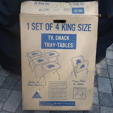 Trays were made of metal, fiberglass, wood, and heavy duty. 1960s Marsh Allan Coffee Time Metal Tv Snack Tray Tables Set