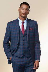 Mens Next Blue Slim Fit Check Suit Jacket - Blue Suit Fit Guide Big And Tall Suits Blue Check Suit