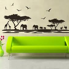Safari themed wall paintings for baby rooms & kids rooms. Natural African Safari Themed Wall Sticker Jungle Animal Tree Mural Home Room Decor Wish
