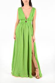 Plunging neckline is referenced more often in bridal fashion than anywhere else, even though you will definitely find this neckline in non bridal wear. Fausto Puglisi Split Side Hem Plunging Neckline Silk Floor Length Dress Women Glamood Outlet