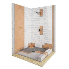 Schluter Kerdi Shower 32 In X 60 In Off Center Shower Kit In Pvc With Stainless Steel Drain Grate Shower Systems Tiny House Shower Shower Kits