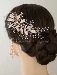 Bridal Clip Of Textured Leaves And Jewel Sprays Rose Gold Bridal Hair Accessories Wedding Hair Clips Bridal Hair Accessories