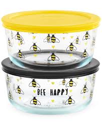 Pyrex Decorated 4 Pc Bee Happy Food Storage Container Set Yellow Food Storage Containers Food Storage Container Set Container Set