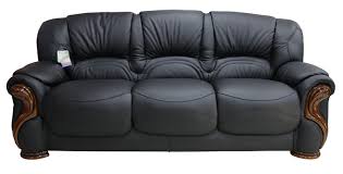 Comfortable cushions, legs in dark wood. Susanna Italian Leather 3 Seater Sofa Settee Black Offer Leather Sofas Fabric Sofas