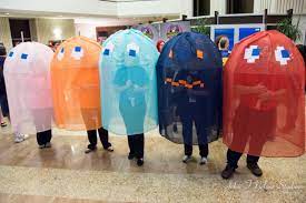 Our Best Family Group Costume Shown At Many Cons The Pacman Ghosts Diy Group Halloween Costumes Diy Halloween Costumes Halloween Costumes