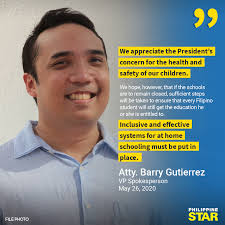 Atty. Barry Gutierrez, spokesperson of Vice President Leni Robredo, said  they support President Duterte's "no COVID-19 vaccine, no physical classes"  remark, but added that effective systems for at home schooling must be