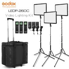 godox led light kit 3x ledp 260c 3300 5600k video light light stand roller carry bag led light kits led lights video lighting