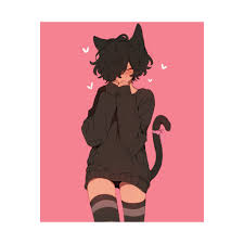 Black Cat Femboy - Cat Boy - Matte Vertical Art Print - Etsy