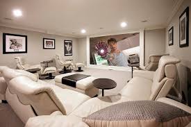 This media room is airy and open, yet still cozy. Media Room Design