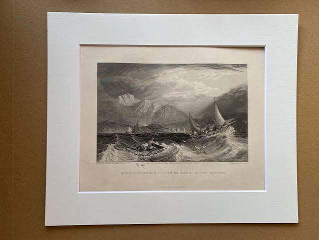1844 Bombay Harbour - Fishing Boats in the Monsoon Original Antique Print - Mumbai India - Engraving - Mounted and Matted - Available Framed - Etsy