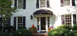 Black And White Awnings For Windows White House With Black Canvas Awning Residential Awnings Front Porch Design Portico Design