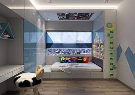 Kid boy room interior illustration of modern bedroom furniture in blue scandinavian style. Kids Room Design Decorating Ideas Interior Inspiration Photos