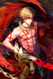 Blonde anime boy sitting in front of the bottle. Gilgamesh Fate Grand Order Anime Boy Blonde Spear Blonde Hair Red Eyes Anime Boy 650x959 Wallpaper Teahub Io