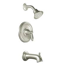 Home depot bathroom faucets moen leak. Moen T2153bn Brushed Nickel Posi Temp Pressure Balanced Tub And Shower Trim With 2 5 Gpm Shower Head And Tub Spout From The Brantford Collection Less Valve Faucetdirect Com