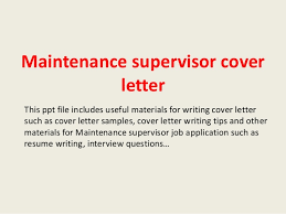 Maintenance Supervisor Cover Letter