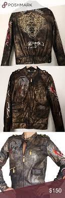 Rare Christian Audigier Embellished Leather Jacket Leather Jacket Christian Audigier Jackets