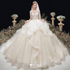 Whatever you're shopping for, we've got it. Charming Ivory Glitter Cascading Ruffles Wedding Dresses 2020 Ball Gown Scoop Neck Beading Lace Flower 1 2 Sleeves Backless Cathedral Train