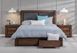 With this bed, you can get a speaker system built right into the side of the bed along with bookshelves and even a safe. Rustic Brown Boulder King Bed With 2 Drawer Base Storage Amart Furniture