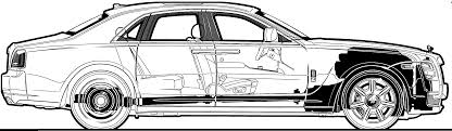 Draw two almost parallel lines to separate the hood of the car. 2010 Rolls Royce Ghost Sedan Blueprints Free Outlines