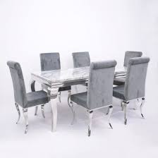 Marble ronin padded chair, frederik werner & emil lagoni valbak dimensions: Mirrors Marble Juliette Grey Marble Dining Table With Grey Velvet Chairs U C