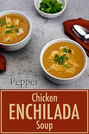 Easily Customized And Delicious Enchilada Soup Made Right In The Ninja Foodi Cold Hot Blender Healthy Blender Recipes Enchilada Soup Stuffed Peppers