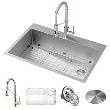 Kraus Loften All In One Dual Mount Drop In Stainless Steel 33 In 2 Hole Single Bowl Kitchen Sink With Pull Down Faucet Kch 1000 In 2020 Single Bowl Kitchen Sink Drop In Kitchen Sink Stainless Steel