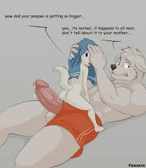 Rule 34 Dev - age_difference ass big_penis boner cub erection father  father_and_son foxserx incest male malemale male_only nude precum scared  size_difference son surprised surprised_expression sweating text towel  verbal wolf young|7818055