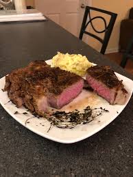 This ribeye has your name written all over it. 2 Inch Thick Ribeye With A Successful Reverse Sear And Homemade Yukon Gold Mashed Potatoes Steak