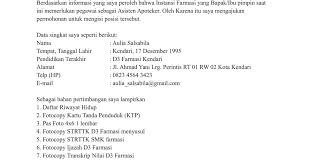 Surat lamaran pekerjaan untuk contoh 6 : Contoh Surat Lamaran Kerja Sebagai Asisten Apoteker Dalam Bahasa Inggris