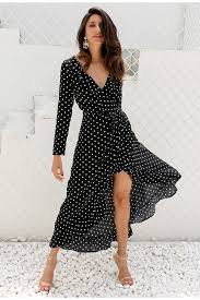 Polka Dot Wrap Dress Black And White Dot Print With Images Polka Dot Maxi Dresses Spring Dresses Casual Vacation Maxi Dress