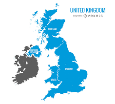 El mapa del reino unido muestra un estado soberano ubicado en la zona noroeste de europa. Reino Unido Mapa Azul Descargar Vector
