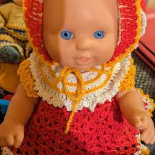 PDF PATTERN Crochet 7.5 8 Inch Baby Doll Ruffled Yoke Dress Set