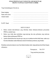 Kartu keluarga, skl, piagam prestasi (bila ada), foto 3×4, spjtm, raport kls vii sm 1, sm2, raport kls viii sm 1, sm2, raport kls ix sm 1. Contoh Surat Pernyataan Tanggung Jawab Mutlak Untuk Ppdb 2019 Sidapodikdas