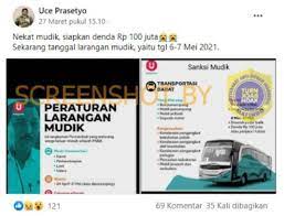 Kendati demikian, ada pengecualian larangan. Cek Fakta Tidak Benar Nekat Mudik Pada 6 7 Mei 2021 Didenda Rp100 Juta Merdeka Com
