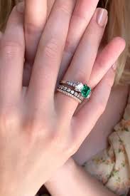 Art Deco Three Stone Vintage Engagement Ring Set With A 1 17 Carat Emerald Vintage Engagement Rings White Gold Engagement Rings Unique Art Deco Engagement Ring
